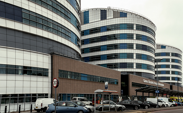 The exterior of Queen Elizabeth Hospital in Birmingham