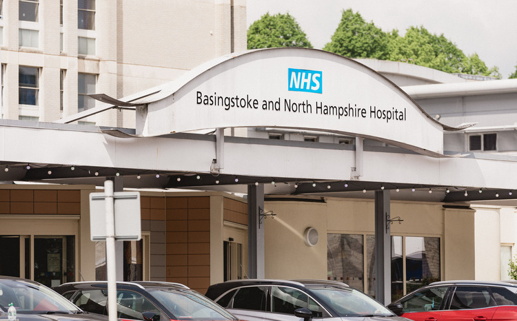 The exterior of Basingstoke and North Hampshire Hospital in Basingstoke, Hampshire, England